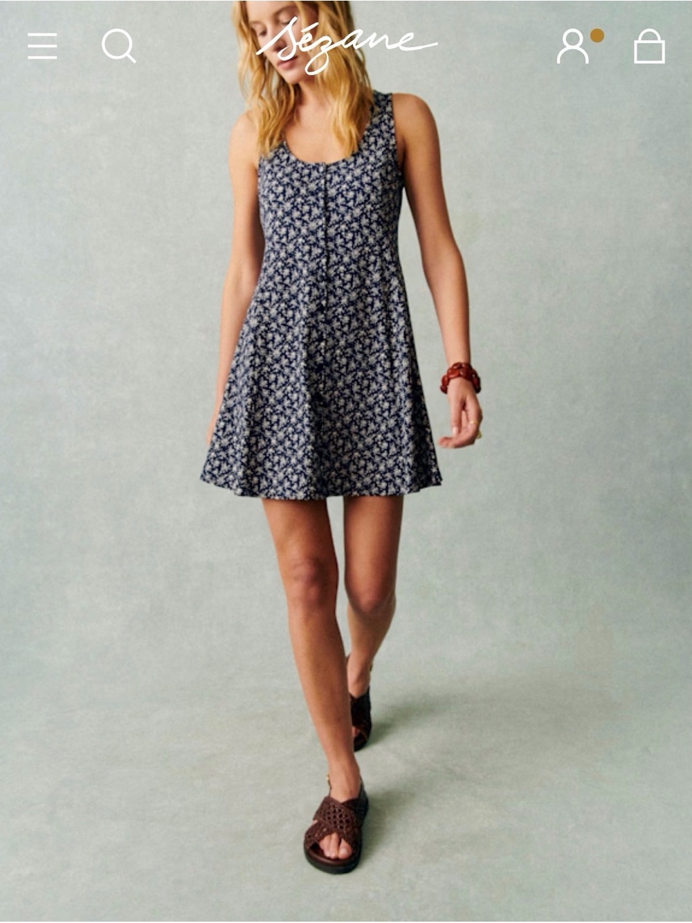 Sezane Leo Dress Navy Floral Scoop-Neck Mini Dress